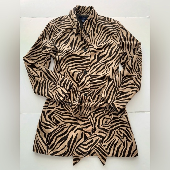 Chaps Jackets & Blazers - Chaps Coat Women's XL Brown Zebra Print Cotton Belted Pea Trench Single Breasted